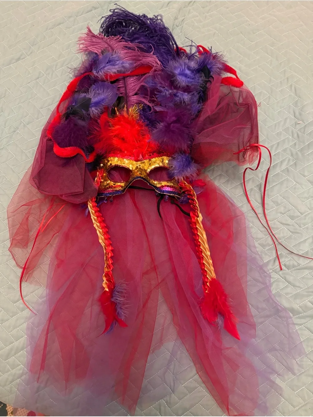 Vintage Signed Chapeau Maui Handcrafted Masquerade Mask & Feather Headdress